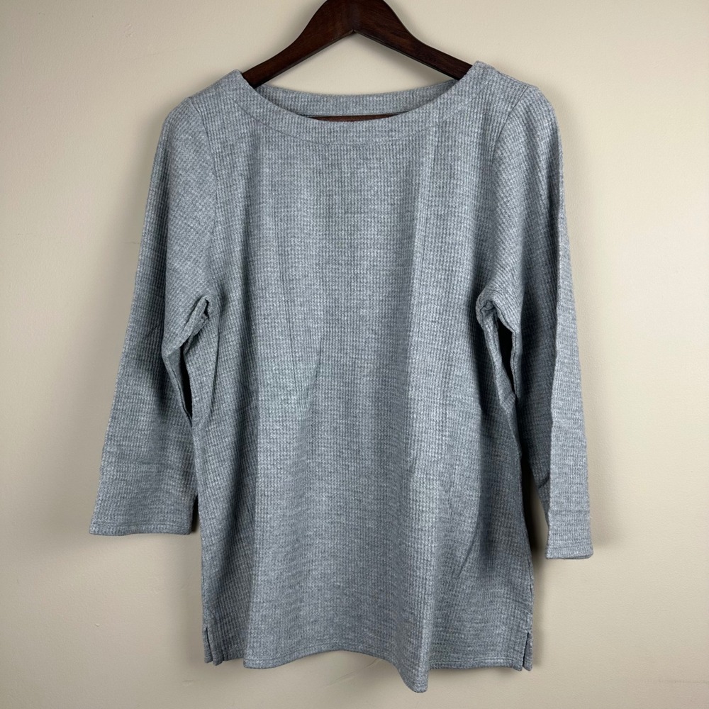 J.Jill Wearever Collection Tunic Top L Gray Soft Knit 3/4 Sleeve NWT $79